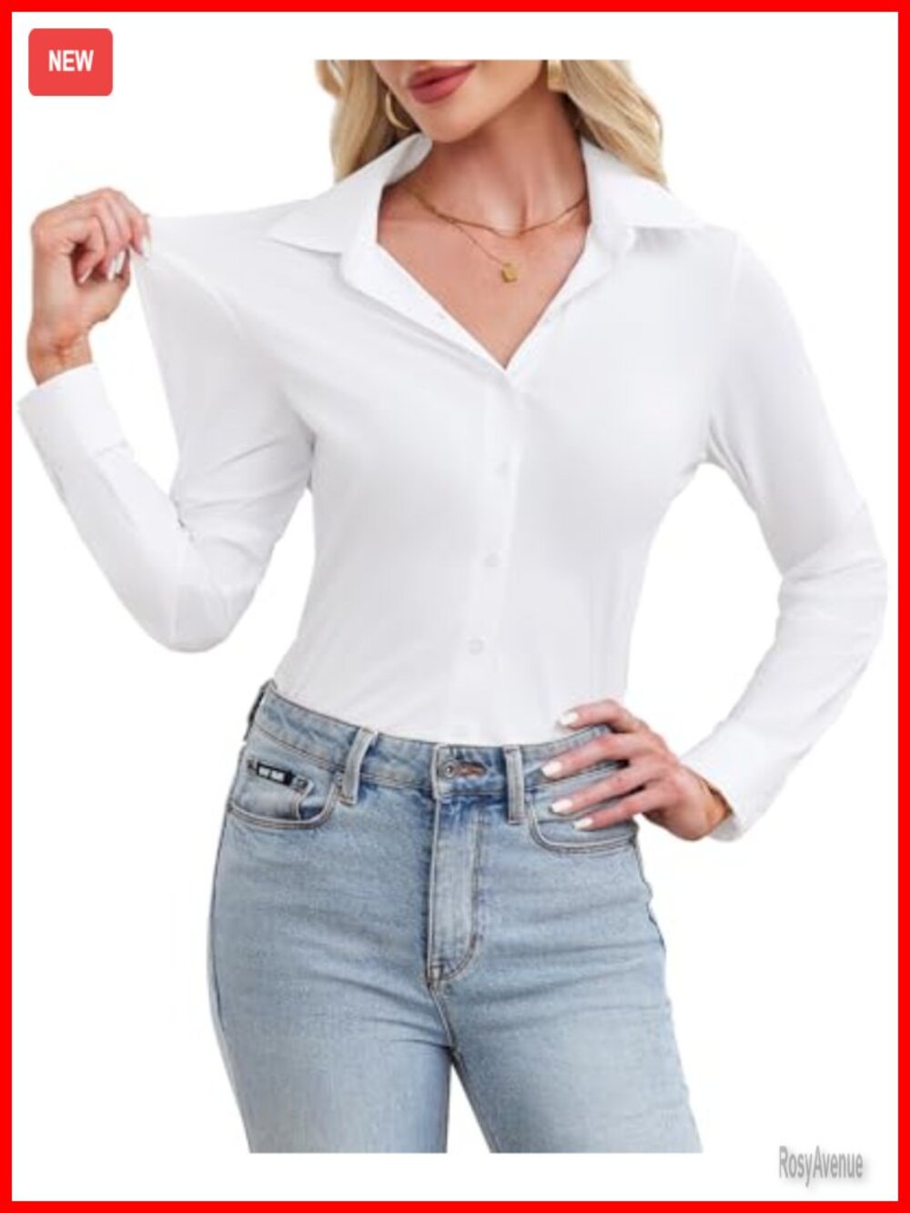 Siliteelon Women's Slim Fit Button Down Shirt Long Sleeve Stretch